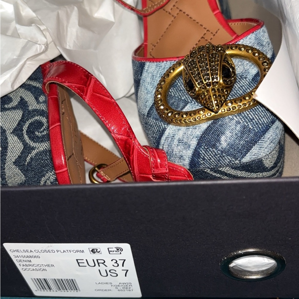 Kurt Geiger Denim and Red Platform Slingback Heels